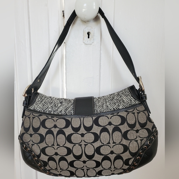 Rare Coach - Black and grey tweed and leather signature satchel shoulder bag - Picture 3 of 4